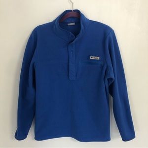 COLUMBIA Men Blue 1/4 Snaps Button Long Sleeve Fleece Sweater Sz S